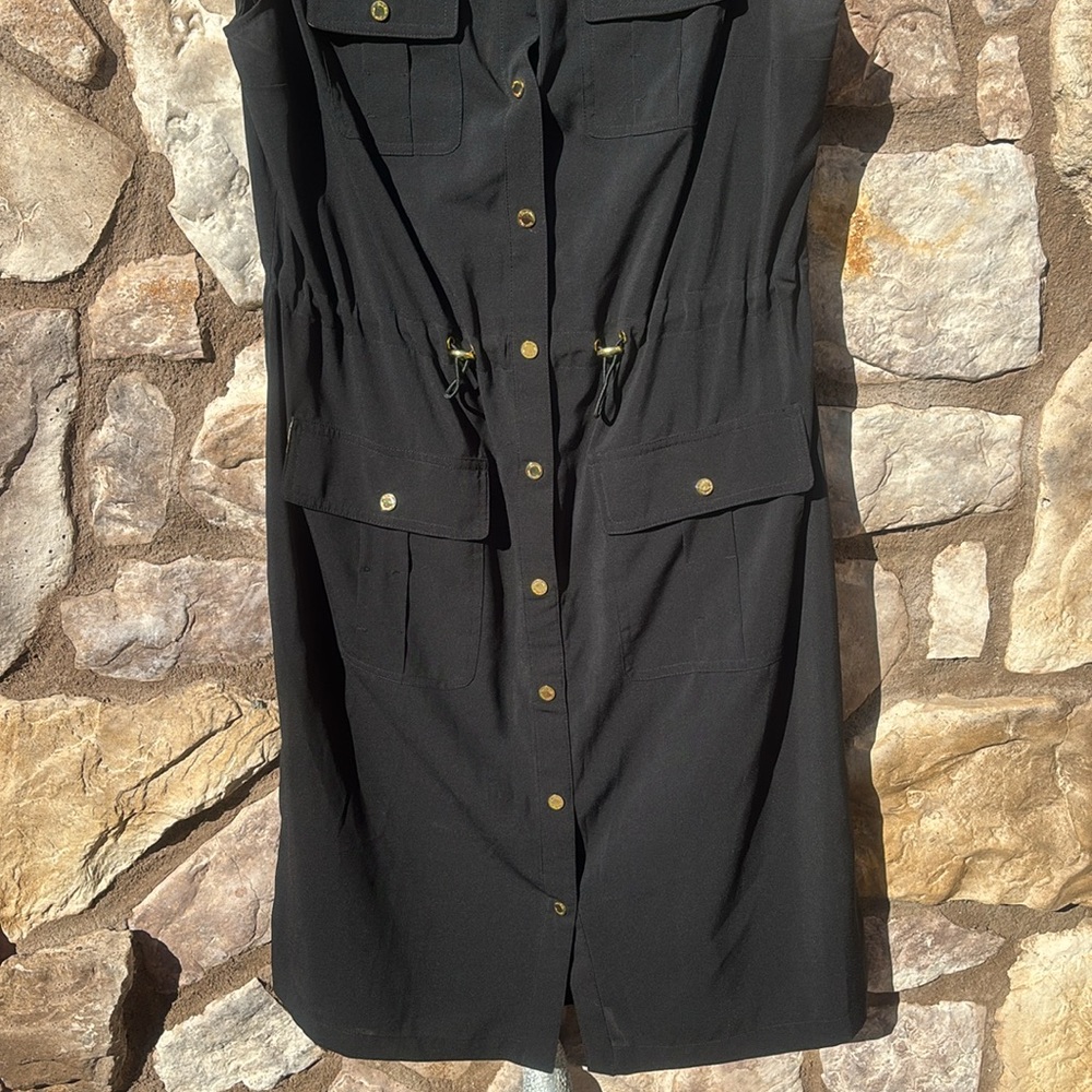 Calvin Klein Black Button Down Dress Sleeveless Gold Buttons Size 10 - Picture 4 of 9